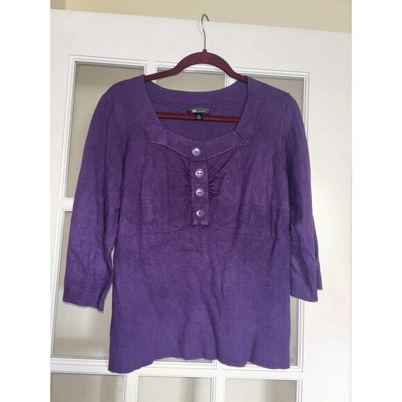 ABStudio royal purple 3/4 sleeve sweater 4 buttons comfy classic XL - Picture 1 of 3